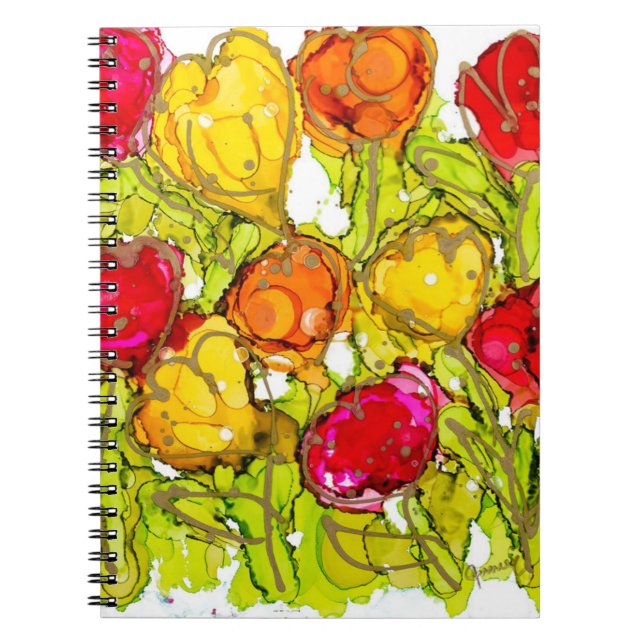 Lovitude Spiral Notebook Rot und Orange Tulips Notizblock (Vorderseite)