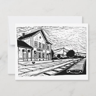 Lovrin Bahnhof Linolschnitt RSVP Karte