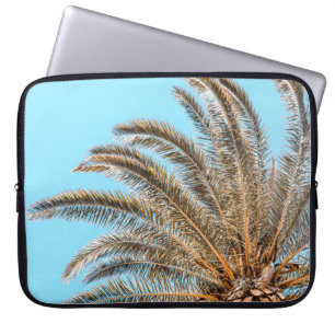 Low-angle-Fotografie einer grünen Palme unter eine Laptopschutzhülle