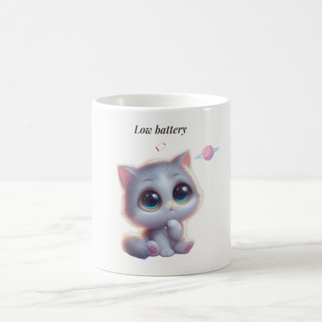 Low Battery Cat Meme Mug Kaffeetasse (Mittel)