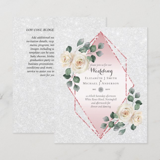 Low Budget White Rose Diamond Rahmen Wedite Einlad (Vorne/Hinten)