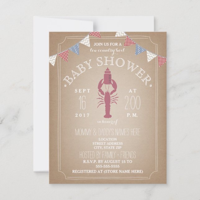 Low Country Boil Cardstock Kinderdusche - Flasche Einladung (Vorderseite)