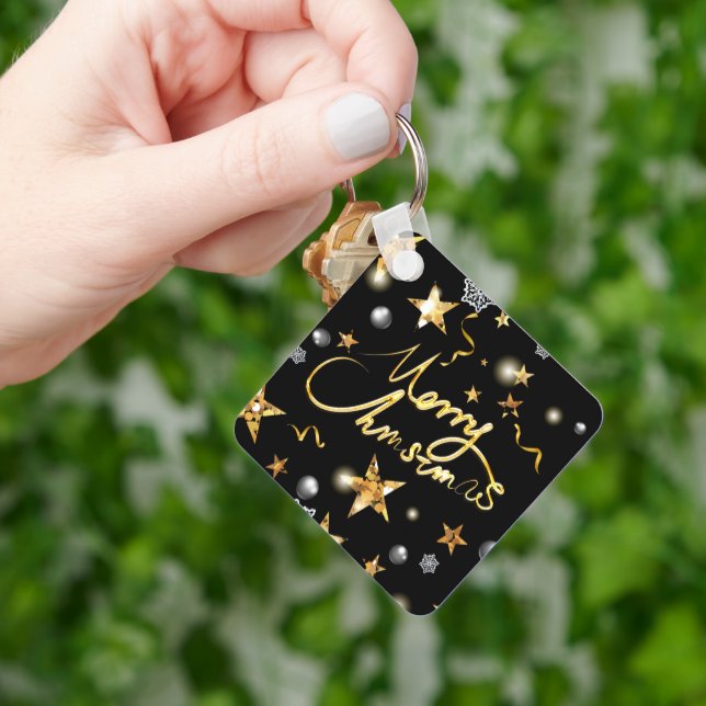 Low-Key Luxury Gold Black Metallic Stars Xmas Schlüsselanhänger (Hand)