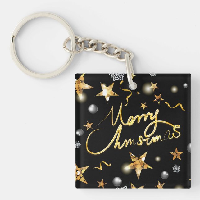 Low-Key Luxury Gold Black Metallic Stars Xmas Schlüsselanhänger (Vorderseite)