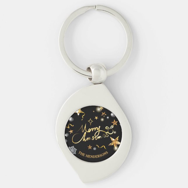 Low-Key Luxury Gold Black Stars Custom Xmas Schlüsselanhänger (Vorderseite)