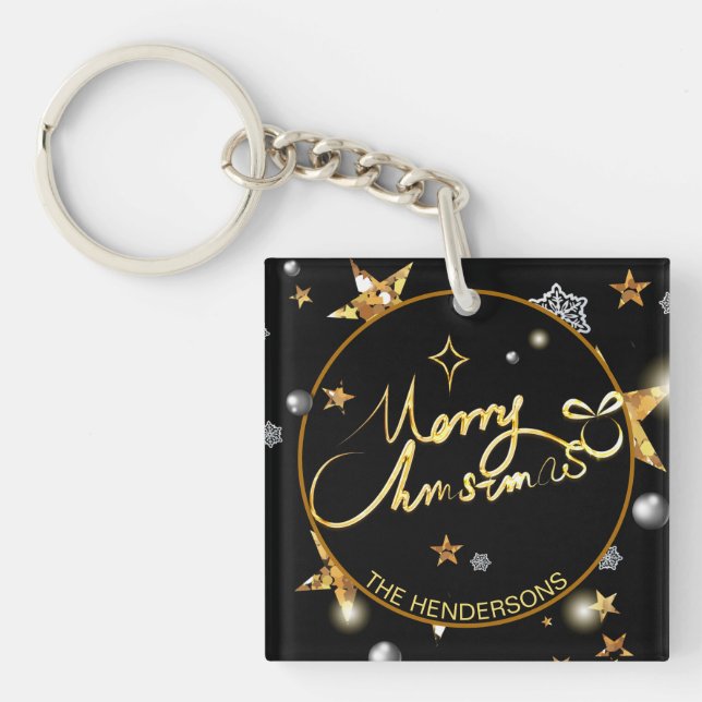 Low-Key Luxury Gold Black Stars Custom Xmas Schlüsselanhänger (Vorderseite)