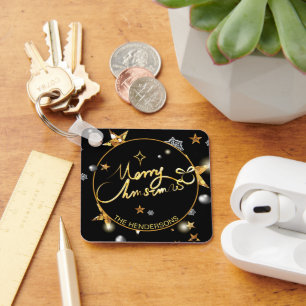 Low-Key Luxury Gold Black Stars Custom Xmas Schlüsselanhänger