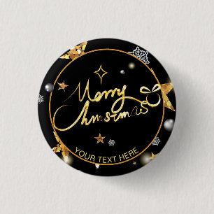 Low-Key Luxury Gold Black Stars Metallische Weihna Button