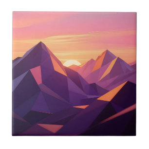 Low Poly Bergsonnenuntergang Geometrisch Fliese