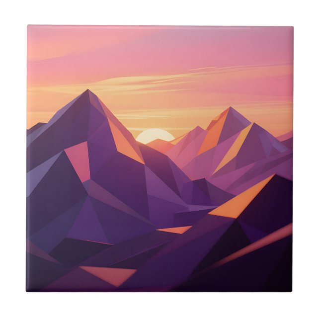 Low Poly Bergsonnenuntergang Geometrisch Fliese (Vorderseite)