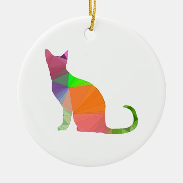 Low Poly Cat Silhouette Keramik Ornament (Vorne)