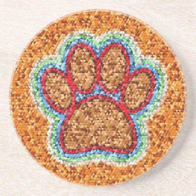 Low Poly Dog Paw Art Getränkeuntersetzer (Vorne)