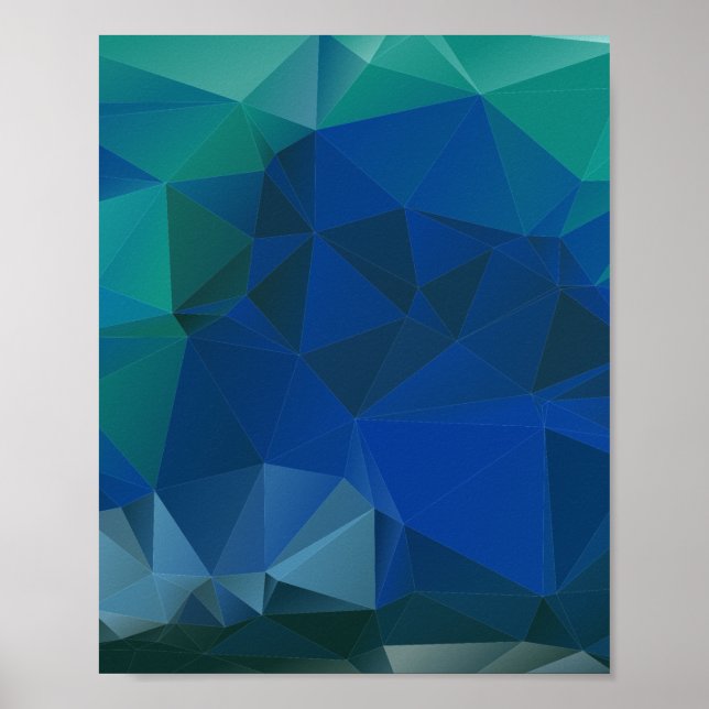 Low Poly Geometric Triangle Pattern Blue Aesthetic Poster (Vorne)