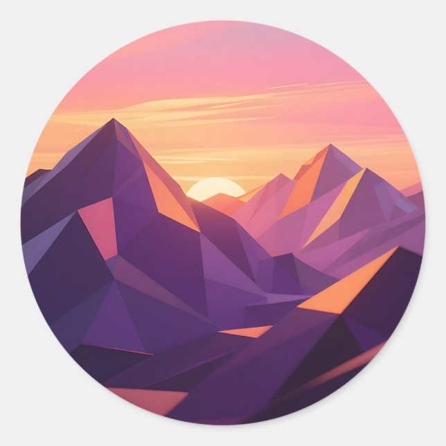 Low Poly Mountain Sunset Geometric Runder Aufkleber (Vorderseite)