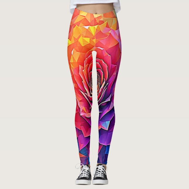Low Poly Rosenblüte Abstrakte Kunst Leggings (Vorderseite)