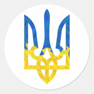 Low polygonal ukrainisch trident runder aufkleber
