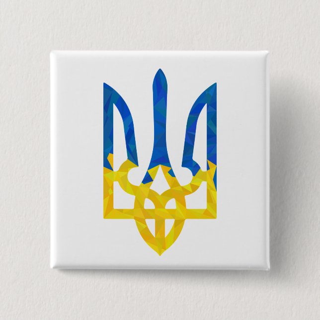 Low polygonal ukrainischer trident Schlüsselanhäng Button (Vorderseite)