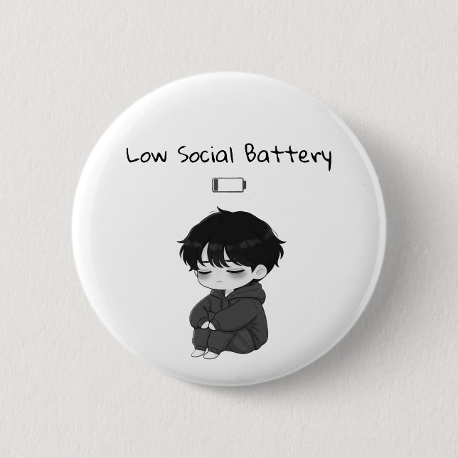 Low Social Battery Relatable Chibi Boy Button (Vorderseite)