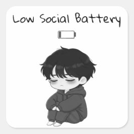 Low Social Battery Relatable Chibi Boy Quadratischer Aufkleber