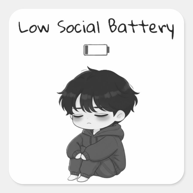Low Social Battery Relatable Chibi Boy Quadratischer Aufkleber (Vorderseite)