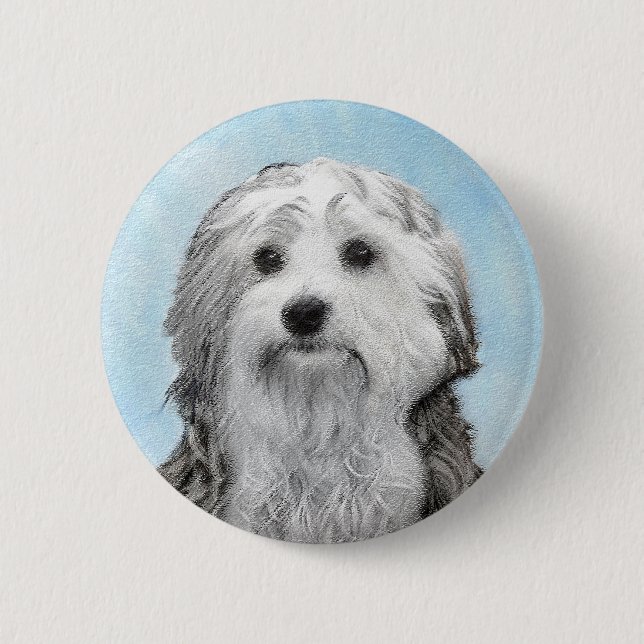 Lowchen Malerei - Niedliche Original Hunde Kunst Button (Vorderseite)