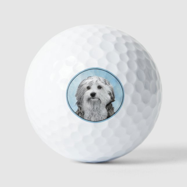 Lowchen Malerei - Niedliche Original Hunde Kunst Golfball (Vorderseite)
