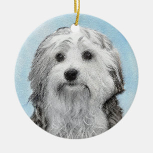 Lowchen Malerei - Niedliche Original Hunde Kunst Keramik Ornament
