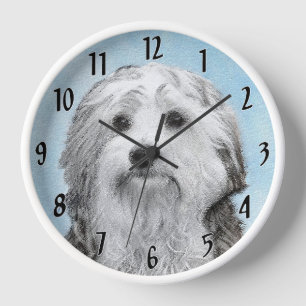 Lowchen Malerei - Niedliche Original Hunde Kunst Uhr