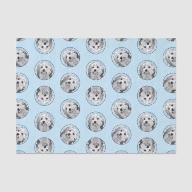 Lowchen Malerei Silber und Cream Original Hunde Ku Seidenpapier (Vorderseite)