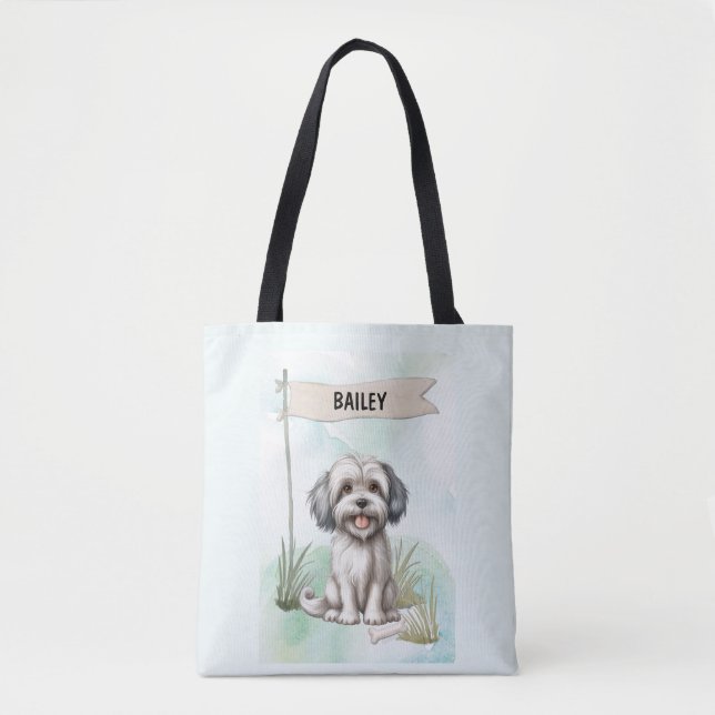 Lowchen Watercolor Personalized Dog Tasche (Vorderseite)
