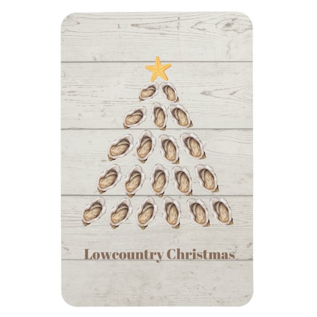 Lowcountry Oyster Weihnachtsbaum auf Holzplanke Magnet (Vertikal)