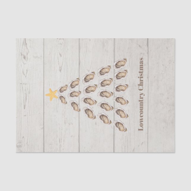Lowcountry Oyster Weihnachtsbaum auf Holzplanke Seidenpapier (Vorderseite)