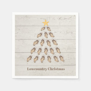 Lowcountry Oyster Weihnachtsbaum auf Holzplanke Serviette