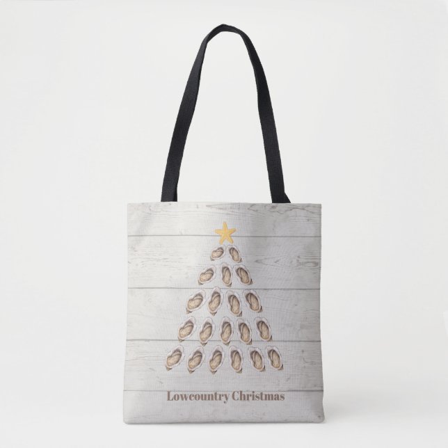 Lowcountry Oyster Weihnachtsbaum auf Holzplanke Tasche (Vorderseite)