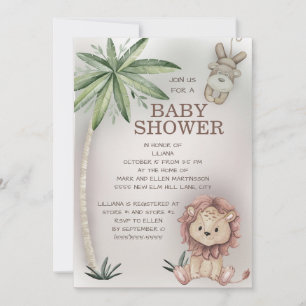 Löwe Affe Tropischer Palmenbaum Safari Baby Shower Einladung