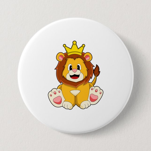 Löwe als König mit Krone Button (Vorderseite)