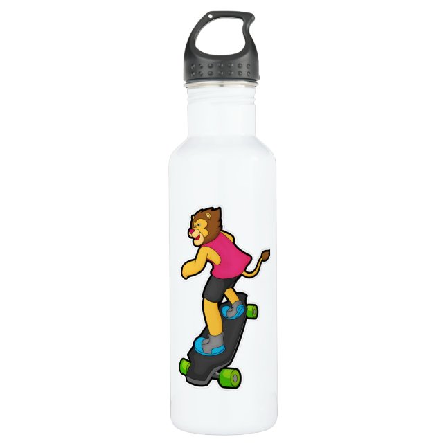 Löwe als Skateboarder mit Skateboard Edelstahlflasche (Vorderseite)