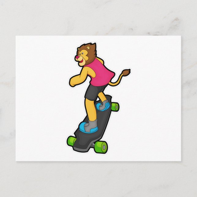 Löwe als Skateboarder mit Skateboard Postkarte (Vorderseite)
