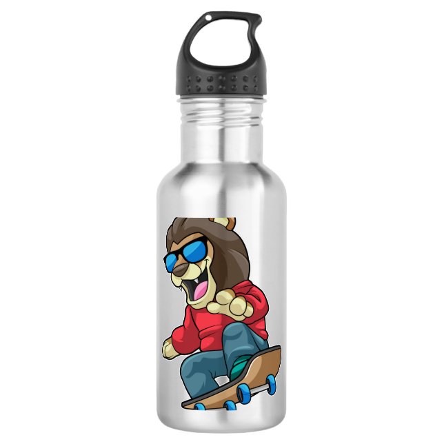 Löwe als Skater mit Skateboard Edelstahlflasche (Vorderseite)