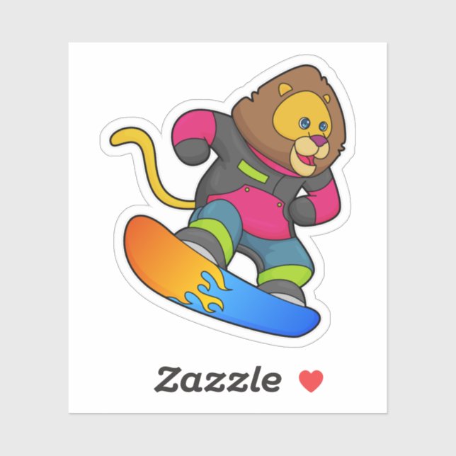Löwe als Snowboarder mit Snowboard Aufkleber (Blatt)