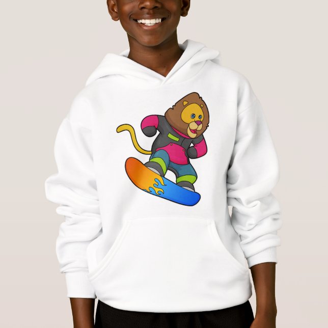 Löwe als Snowboarder mit Snowboard Hoodie (Vorderseite)