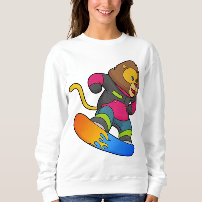 Löwe als Snowboarder mit Snowboard Sweatshirt (Vorderseite)