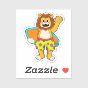 Löwe als Surfer mit Surfbrett Aufkleber