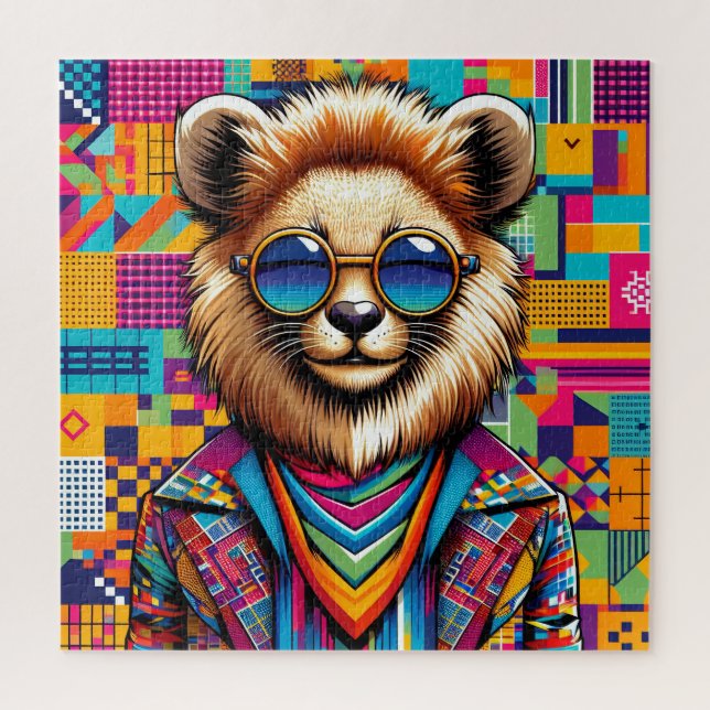 Löwe auf einem farbigen geometrischen Hintergrund (Vertikal)