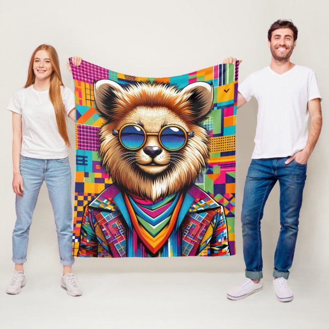 Löwe auf einem farbigen geometrischen Hintergrund Fleecedecke (Beispiel)