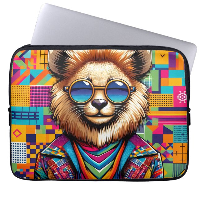 Löwe auf einem farbigen geometrischen Hintergrund Laptopschutzhülle (Vorderseite)
