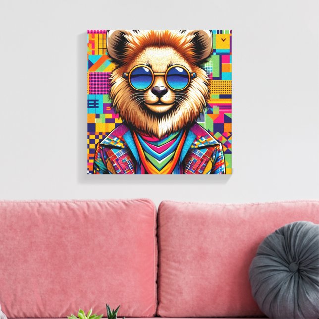 Löwe auf einem farbigen geometrischen Hintergrund Leinwanddruck (Insitu (Wohnzimmer))