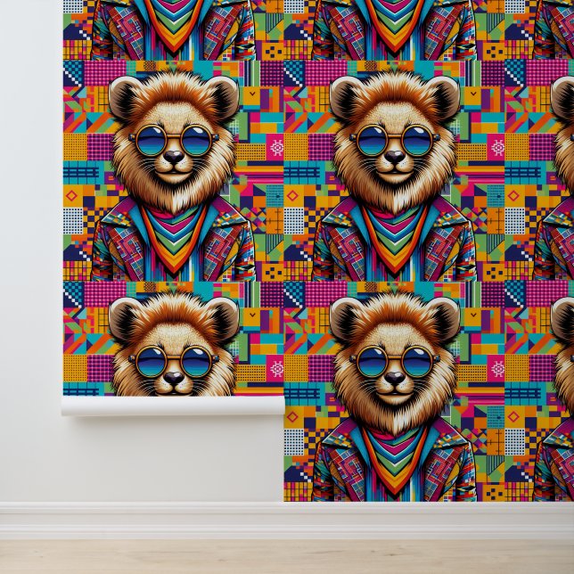 Löwe auf einem farbigen geometrischen Hintergrund Tapete (Anwendung)