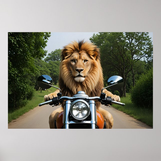 Löwe auf Motorrad Poster (Vorne)