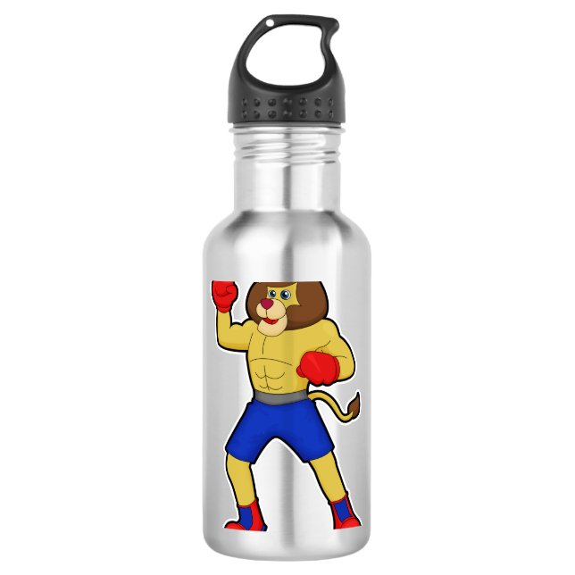 Löwe beim Boxen mit Boxhandschuhen Edelstahlflasche (Vorderseite)